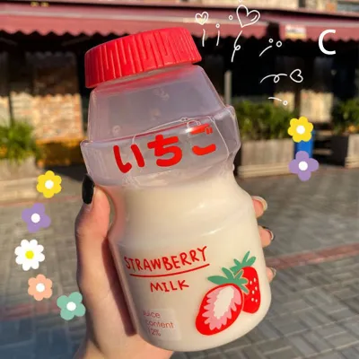 480ml Plastic Water Bottle Tour Drinking Bottle Yakult Shape Cute Kawaii Milk Carton Shaker Bottle For Kids/Girl/Adult Glass
