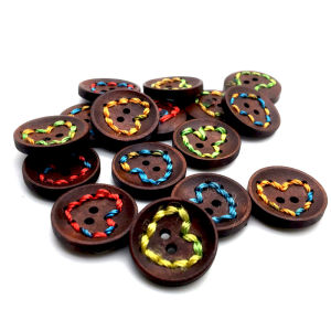 20PCS 20mm Handmade Heart Threaded Button 2 Hole DIY Wood Button For Clothing Scarf Sewing Accessories Wooden Crafts CJCYNK288