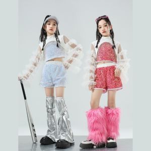 ชุดเต้นรำแจ๊สหญิงกางเกงขาสั้นเสื้อกล้ามเลื่อมพร้อมขาให้ความอบอุ่นมีพู่ตาข่ายชุดเต้นบนท้องถนนชุดหุ่นบนเวทีการแสดง