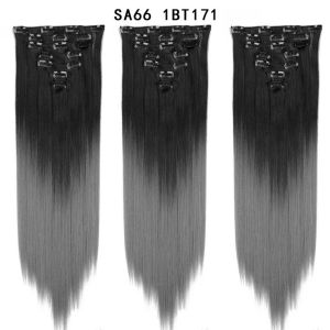 56Cm Wig Hair Clip Rambut Palsu Klip Rambut Palsu Clip In Hair Extensions Long Straight Wig Gradien Wanita Warna-Warni Fashion Potongan Wig Mulus Panjang Rambut Lurus Dengan Klip Potongan Rambut