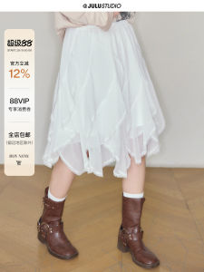กระโปรงสั้นทรงเอสีขาวไม่สมมาตร กระโปรงยาวปานกลางไซส์ใหญ่ กระโปรงทรงเอสไตล์ศิลปะย้อนยุค กระโปรงทรงเอทรงเอสำหรับผู้หญิงไซส์ใหญ่