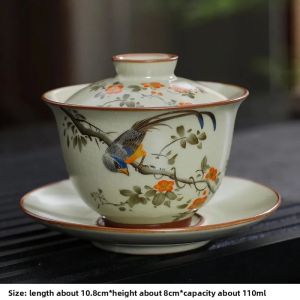 Handmade Ceramic Gaiwan Chinese Teacup Hand-painted Flowers Sancai Tea Tureen Travel Tea Bowl Porcelain Teaware Set Accessories