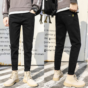 Nam Giữa Eo Đen Denim Jeans 2021 Mới Thu Đông Thời Trang Lưng Thun Ôm Vừa Vặn Cotton Polyester Quần