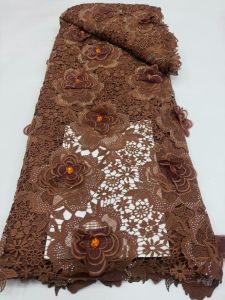 Luxury African 3D Guipure Cord Lace Fabric With Rhinestone High Quality Water Soluble Lace Nigerian Party Dress Sewing 5 Yards
