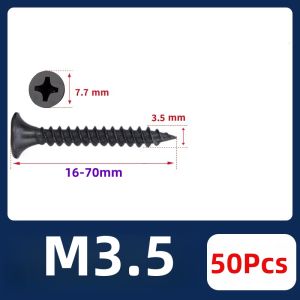PHI M3.5 Black Cross Flat Head Wood Screws High-Strength Carbon Steel Sheet Metal Screws Drilling Woodworking Furniture Repair