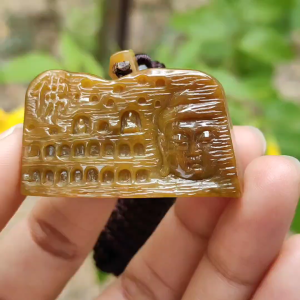Special Price - Unique Rare Crafted with Mogao Caves on Brown Natural Type A Jadeite Jade as Pendant certificate weighs 23.9 grams measurement 23.1 * 41.5 * 13 mm (pendant287)