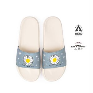 Aerostreet 36-41 Flower Natural Biru - Sandal Selop Slip On Casual Pria Wanita BABAA