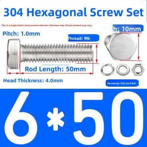 Complete Set 304 Stainless Steel External Hexagonal Screws Bolts Nuts Long Screw M6M8M10M12M14M20 Hardware Tools Fasteners Bolts