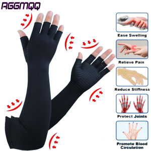 1Pair Copper Arthritis Gloves - Fingerless Compression Sleeves for Carpal Tunnel Typing & RSI Relief - Hand/Wrist/Arm Support