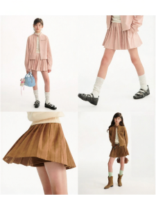 LOVESASAKIDS | Stylish Pink Beige Brown Suede Inspired Pleated Mini Skirt
