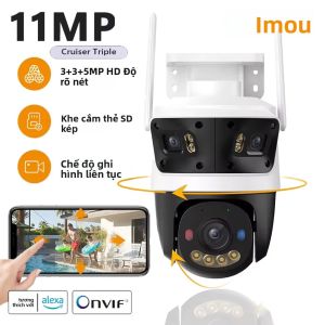 Camera Ngoài Trời IMOU Cruiser Triple 11MP Có Đèn Cảnh Báo Màu Đỏ/xanh Lam Giám Sát Phát Hiện Con Người Trên Xe WiFi Với Âm Thanh Hai Chiều