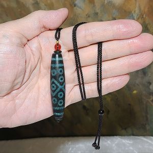 58.5mm Tibetan Xang Xung (Zhang Zhung) special totem Vajra 21 Eyes blue hue with red spots Dzi pendant (with certificate) 西藏老矿象雄蓝沁满朱砂特殊图腾金刚二十一眼天珠(带证书)