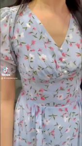 Váy nữ hoa nhí ngắn đầm dáng chữ A thiết kế váy dự tiệc tay bồng - Alice Store