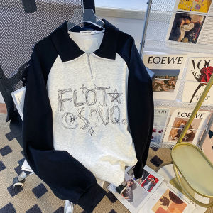 Embroidered Letter CSVQ Polo Neck Sweatshirt Womens Loose Long Sleeve Half Zipper Autumn New Style Couples Clothing