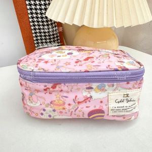 Cartoon Kitty Zipper Makeup Bag Girls Floral Series Storage Organizer Twin Stars Design Soft Tofu Material Cosmetic Pouch