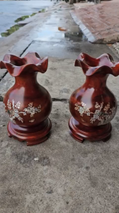Cặp Lục bình hoa huệ gỗ lim cẩn hoa hàng nguyên khối cao 20cm - 25cm - 30cm