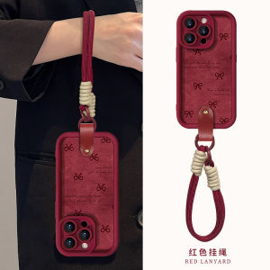 Full Screen Butterfly Knot Phone Case for Apple 17Promax New Wine Red Iphone 16Pro Lamb Skin 15Plus with Lanyard 14 Anti Fall 13 Womens Style 12 Luxury Sensation