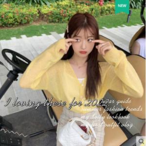 Grace_chili 70010 เสื้อคลุม คาร์ดิแกน คอวีสั้นถัก เสื้อบาง ๆ ย้อนยุค เสื้อกันแดด ผู้เสื้อคลุม สไตล์เกาหลี สําหรับผู้หญิง