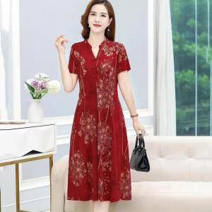 Explosive Womens Clothing Mom outfit dress Summer wear dresss formal noble Western style Medium and long section Short Sleeves Dresses