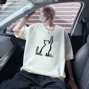 Áo Thun Nam Tay Ngắn Cotton Phong Cách Mỹ Dáng Rộng Rãi in Họa Tiết Hoạt Hình Thường Ngày Mùa Hè 2024 Áo Thun Cotton