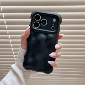 Matte Wrinkle Wave Border Case for iPhone 17 16 Pro Max Air 14 15 Plus 13 Solid Color Meteorite Pattern Frosted Soft TPU Cover