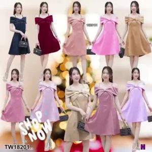TW18201 เดรสสายเดี่ยว อกโบว์