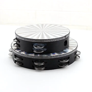 RIXTON 8inch/10inch Wooden Radiant Tambourine Hand Drum with Double Row Jingles Reflective Drum Pad