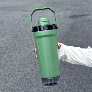 1pc Stainless Steel Sports Insulated Cup 720ml Large Capacity Handheld Protein Powder Shaker Cup with Bottom Compartment
