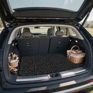 Black Leopard Print Trunk Mat Wild Cargo Liner Non-Slip Boot Protector Universal Fit Car Accessories Durable & Easy to Clean