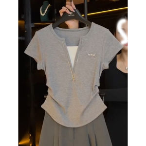 YINGKETUO | Unique Stylish Summer Womens T-shirt Slimming V-Neck