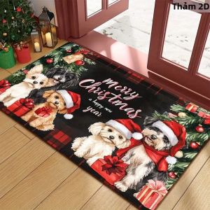 VIKAMA Giáng Sinh Vui Vẻ Thảm Cửa Cho Chó In Hình Chó Con Thảm Chống Trơn Trượt Cho Trong Nhà Ngoài Trời Lối Vào Trang Trí Chống Phai Màu Phong Cách Hiện Đại Polyester