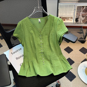 YEZATIIO | Áo Blouse Vòng Cổ V Phong Cách Pháp Mùa Hè