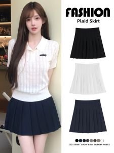 LANMENGYA | Navy Blue Pleated A-Line High Waist Slimming Spring Mini Skirt