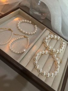 Elegant Pearl round Beaded Bracelet Womens Fashion Jewelry Classic French Style Simple Versatile Hand Accessory