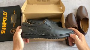Giày Mọi Nam Da Bò Cao Cấp SUNPOLO SU027DN Có Big Size 45 46 (Đen Nâu)