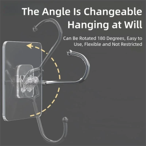 20/10PCS Self Adhesive Hook Clear PVC Panel Stainless Steel Hook Multipurpose Bathroom Kitchen Wall Hanging Storage Tool