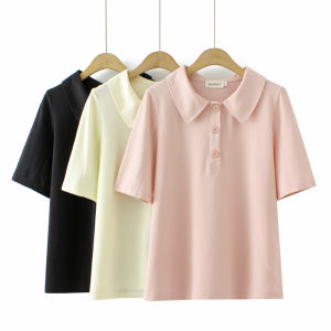 Polo Short Sleeve T-Shirt for Women Summer 2023 New Design Large Size Slim Fit Cotton Work Clothing with Buttons