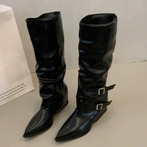 SENYUMI | Wide Size Pointed Toe Buckle Puff Boots Punk Style High Heel Ankle Boots