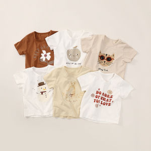 Tiny People Infant Toddler Short Sleeve T-Shirt Summer Fashionable Kids Clothes Cartoon round Neck Casual Top Cotton Fabric