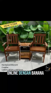 GARDEN SET | MEJA & KERUSI BERKEMBAR KAYU MERANTI | BANGKU TAMAN COUPLE SET (YK-546 NEW YORK JACK & JILL OUTDOOR)