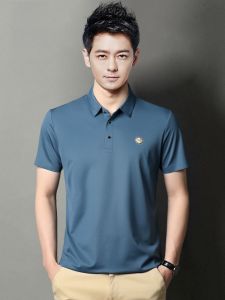 ROMON | Lomond Ice Silk Polo Shirt Short Sleeve Loose Fit Casual Summer Business Style Dad Clothes With Collar T-Shirt For Men