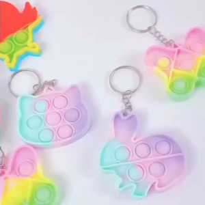 10Pcs Pop It Keychain Rainbow Bubble Fidget Stress Relief Sensory Kids Toy Mainan Buih Tekan Jari