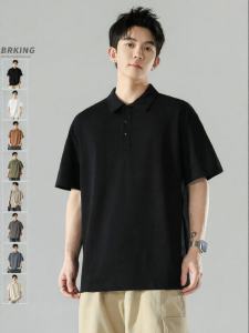 Wood soon | Retro Solid Color Heavy-weight Summer Polo Shirt Turn-down Collar Relaxed Fit Short Sleeve