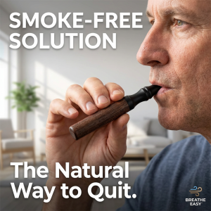 Natural Walnut Wood Quit Smoking Stick Nicotine-Free Inhaler with Essential Oil Capsules for Anxiety Relief & Aromatherapy
