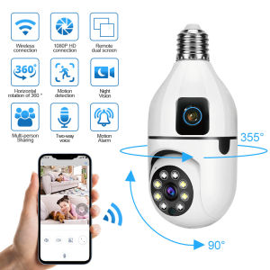 XM Kamera CCTV v380pro CCTV Kamera Lampu Bolham Dual Lens 1080P HD Camera Waterproof 360 Degree Panoramic Surveillance dengan audio dan speaker wireless