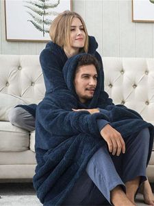 เสื้อคลุมบ้านมีฮู้ดผ้าขนแกะสองด้าน ชุดนอนผู้หญิง แขนยาว ปกติ หลวม ฤดูหนาว 2023 เสื้อคลุมบ้านผ้าขนแกะสองด้าน