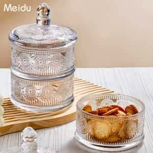 Modern Simple Glass Candy Jar with Lid Snack Storage Container Living Room Multi-layer Dry Fruit Box Kitchen Storage Utensils