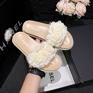 Gorgeous Lace Flower Thick Heel Sandals Fairy Shoes Flat Summer Outdoor Womens Shoes Size 41 to 43 Korean Style Ultrafiber Leather