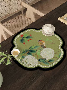 High-End Retro Green Tea Mat Heat Resistant Water Absorbent Dining Table Mat New Chinese Classical Style Tea Table Coaster Bowl Plate Pad