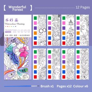 12 Sheets WaterColour Painting Bookmark Coloring Drawing Book